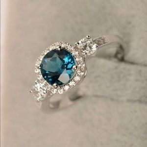 London Blue Topaz & CZ Sterling Silver Ring